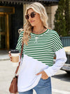 Explore More Collection - Slit Contrast Striped Long Sleeve Sweatshirt