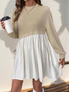 Explore More Collection - Perfee Contrast Round Neck Long Sleeve Mini Dress