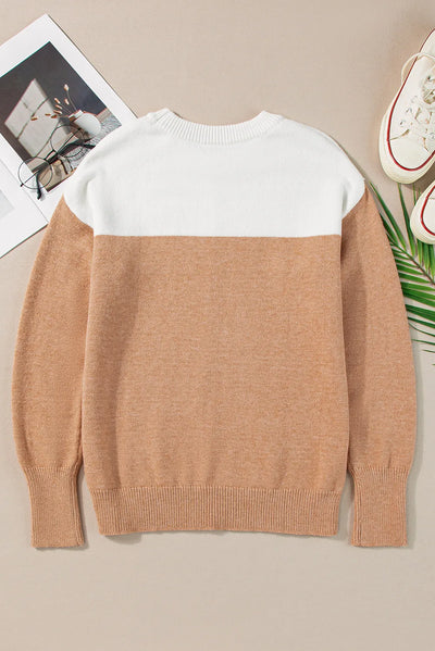 Explore More Collection - Color Block Round Neck Long Sleeve Sweater