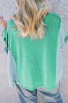 Explore More Collection - Patchwork Color Block Round Neck Long Sleeve Top