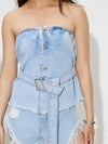 Explore More Collection - Buttoned Raw Hem Tube Denim Top