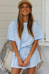 Explore More Collection - Striped Round Neck Top and Shorts Set