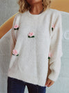 Explore More Collection - Flower Round Neck Long Sleeve Sweater