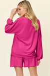 Explore More Collection - Double Take Full Size Texture V-Neck Long Sleeve T-Shirt and Shorts Set