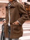 Explore More Collection - Sherpa Pocketed Collared Neck Long Sleeve Jacket