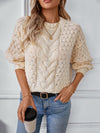 Explore More Collection - Cable-Knit Round Neck Long Sleeve Sweater