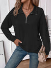 Explore More Collection - Double Take Striped Half Zip Long Sleeve T-Shirt