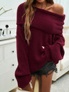 Explore More Collection - Off-Shoulder Extra-Long Sleeve Sweater