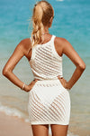 Explore More Collection - Openwork Sleeveless Top and Drawstring Skirt Cover Up Set