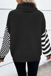 Explore More Collection - Checkered Striped Turtleneck Long Sleeve Sweater