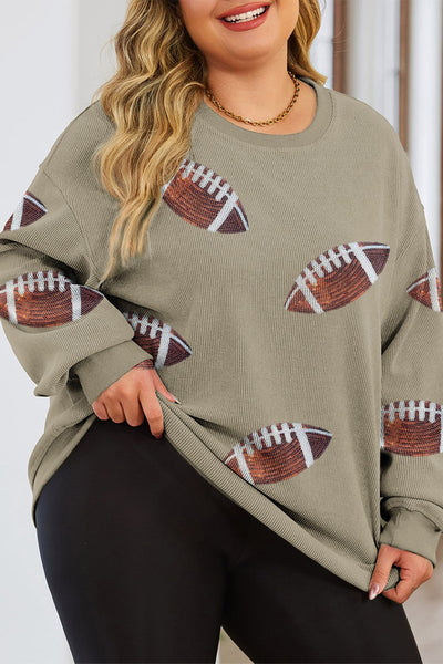 Explore More Collection - Plus Size Sequin Football Dropped Shoulder Sweatshirt