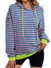 Explore More Collection - Drawstring Striped Long Sleeve Hoodie