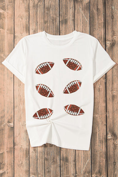 Explore More Collection - Sequin Football Round Neck Short Sleeve T-Shirt