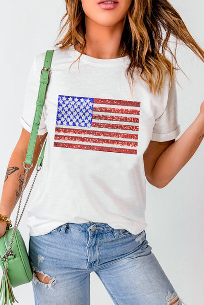 Explore More Collection - US Flag Round Neck Short Sleeve T-Shirt