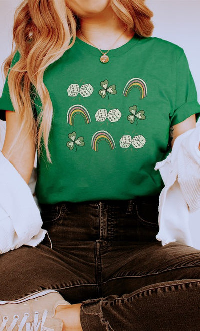 Explore More Collection - Lucky Dice Clover and Rainbow Graphic Tee