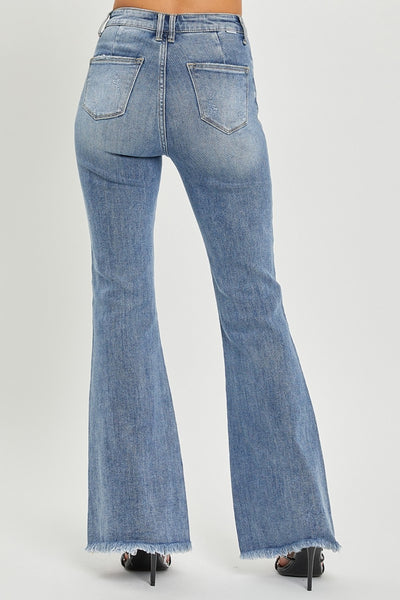 Explore More Collection - RISEN Full Size High Waist Raw Hem Flare Jeans