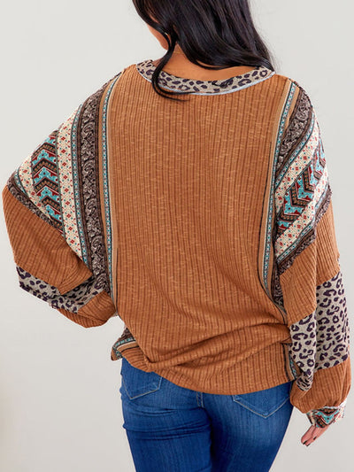 Explore More Collection - Leopard Round Neck Long Sleeve Sweatshirt