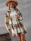 Explore More Collection - Plaid Button Up Long Sleeve Coat and Skirt Set