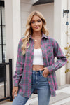 Explore More Collection - Pocketed Plaid Collared Neck Long Sleeve Shirt