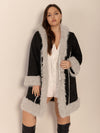 Explore More Collection - Plus Size Fuzzy Trim Open Front Long Sleeve Hooded Coat