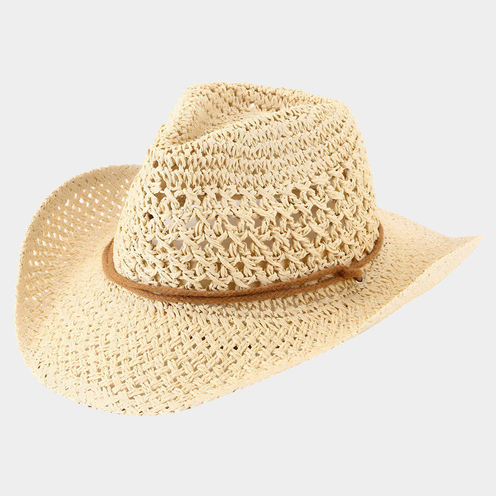 Double Strap Band Open Weave Cowboy Hat