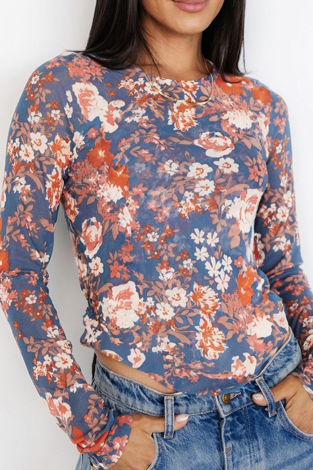 Explore More Collection - Floral Round Neck Long Sleeve T-Shirt