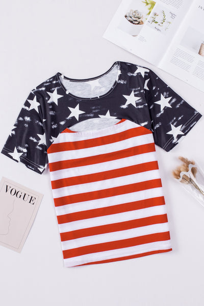 Explore More Collection - Cutout Striped Round Neck Short Sleeve T-Shirt