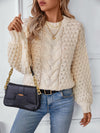 Explore More Collection - Cable-Knit Round Neck Long Sleeve Sweater