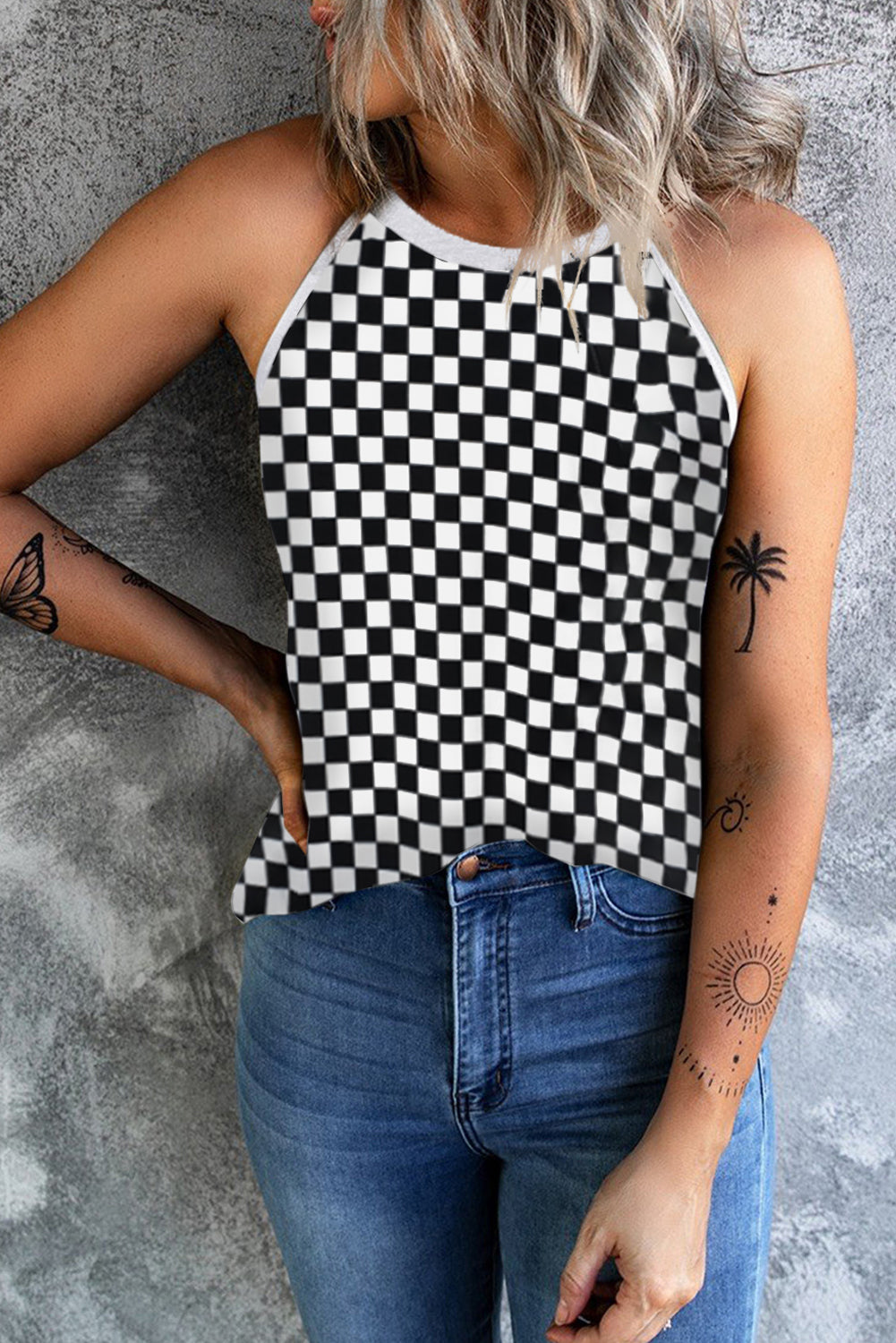 Explore More Collection - Checkered Grecian Neck Tank