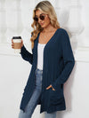 Explore More Collection - Pocketed Open Front Long Sleeve Cardigan