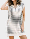 Explore More Collection - Full Size Pocketed Striped Quarter Zip Cap Sleeve Dress