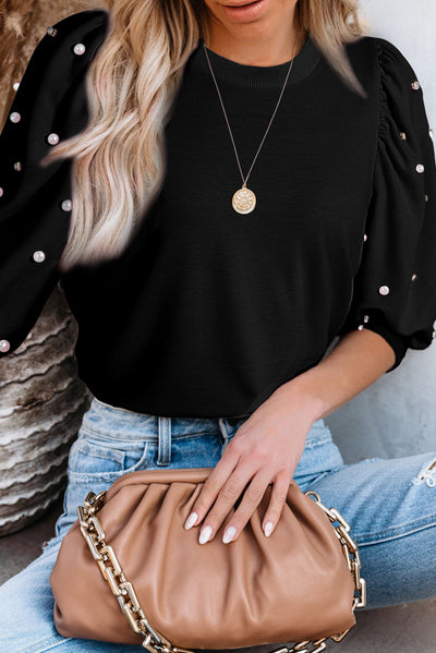 Explore More Collection - Pearl Detail Round Neck Half Sleeve Blouse