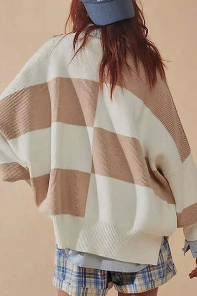 Explore More Collection - Color Block Round Neck Long Sleeve Sweater