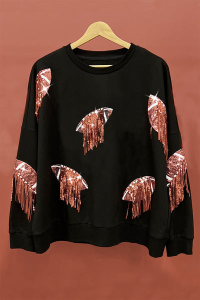 Explore More Collection - BiBi Sequin Fringe Football Patch Round Neck Sweatshirt