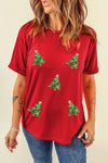 Explore More Doorbusters - Sequin Christmas Tree Round Neck Short Sleeve T-Shirt