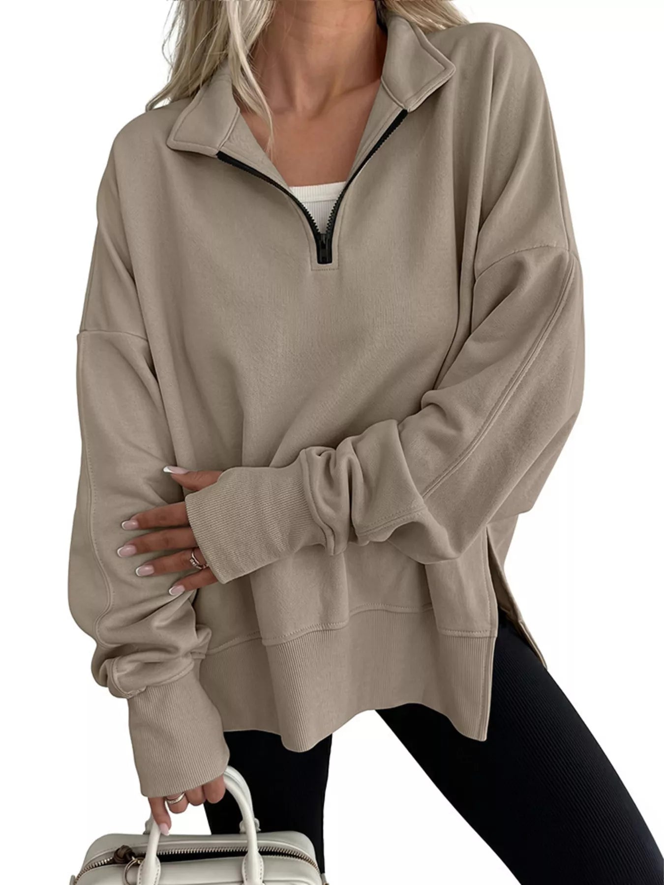Quarter-Zip Dropped Shoulder Sweatshirt
