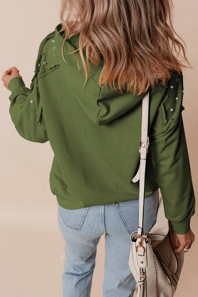 Explore More Collection - Rivet Drawstring Long Sleeve Hoodie