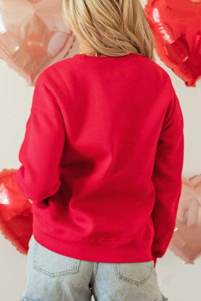 Explore More Collection - Valentine’s Day Sequin Bow Heart Round Neck Sweatshirt