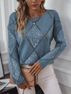 Explore More Collection - Openwork Round Neck Long Sleeve Knit Top