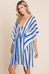 Explore More Collection - Cotton Bleu by Nu Lab Tied Striped Plunge Half Sleeve Cover-Up