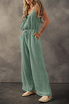 Explore More Collection - Drawstring Wide Strap Wide Leg Overalls