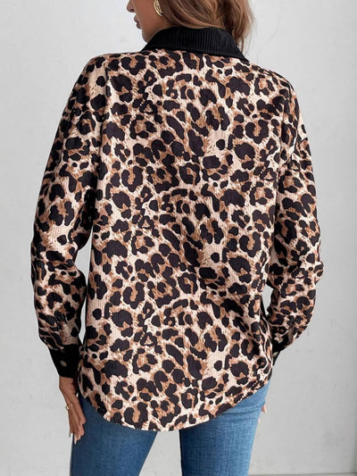 Explore More Collection - Leopard Collared Neck Button Up Shacket