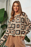 Explore More Collection - Crochet Patchwork Round Neck Pullover Sweater Top