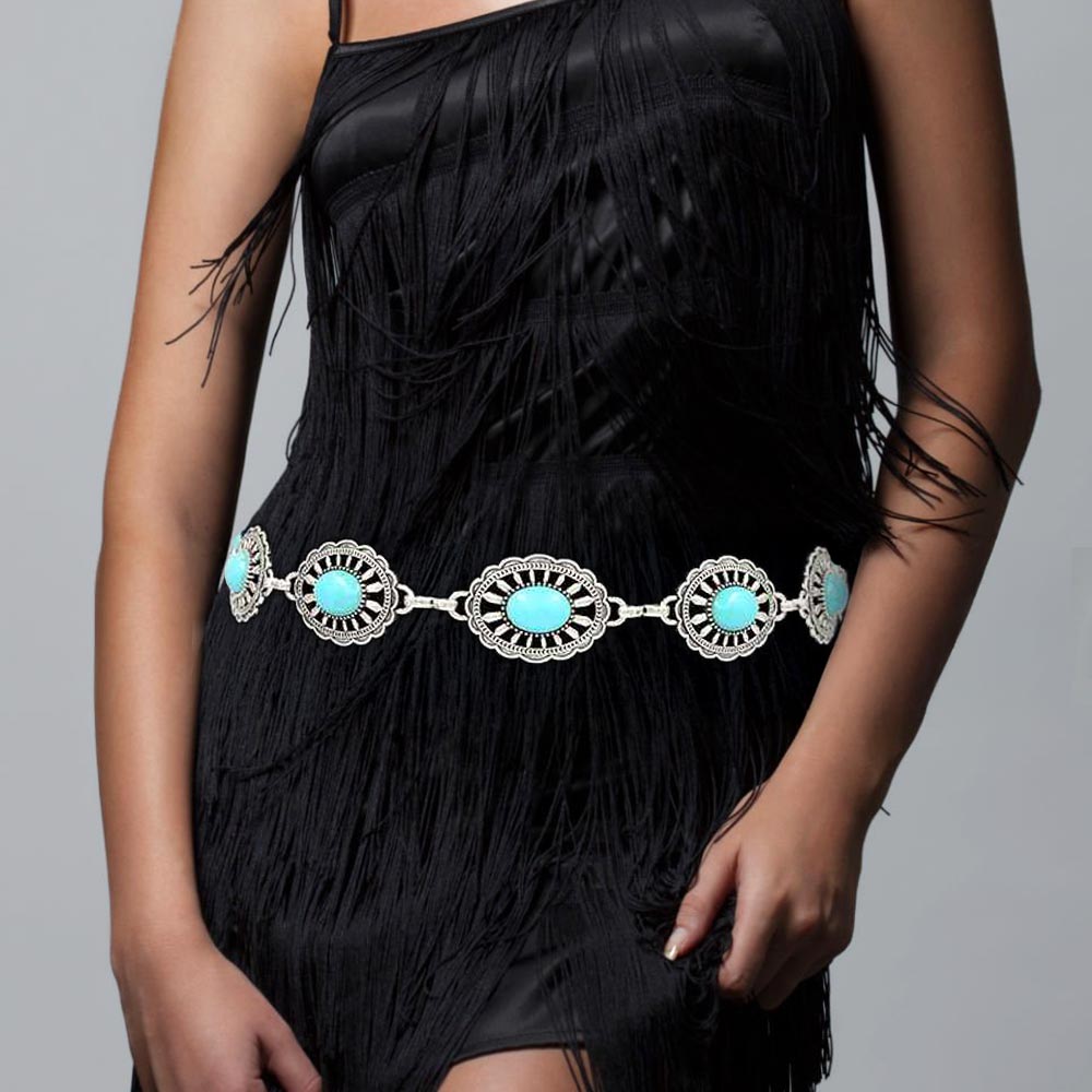 Western Oval Turquoise Chain Belt
