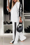 Explore More Collection - Full Size Contrast Lapel Collar Top and Pants Set