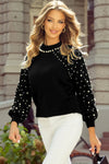 Explore More Collection - Pearl Detail Mock Neck Long Sleeve Sweater