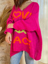 Explore More Collection - Peace Graphic V-Neck Long Sleeve Sweater