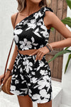 Explore More Collection - Floral One-Shoulder Cropped Tank and Shorts Set