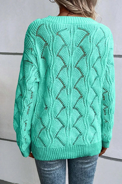 Explore More Collection - Openwork V-Neck Long Sleeve Sweater