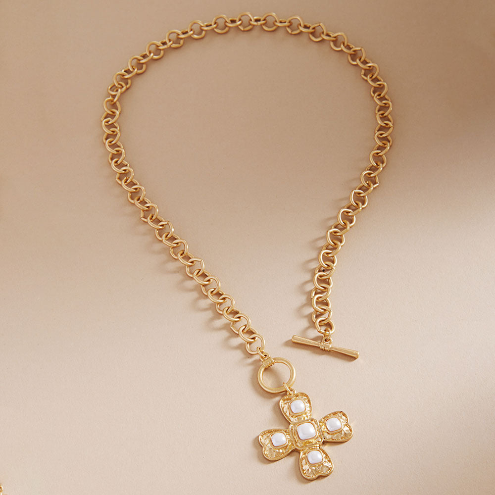 Stone Cross Pendant Pointed Toggle Necklace